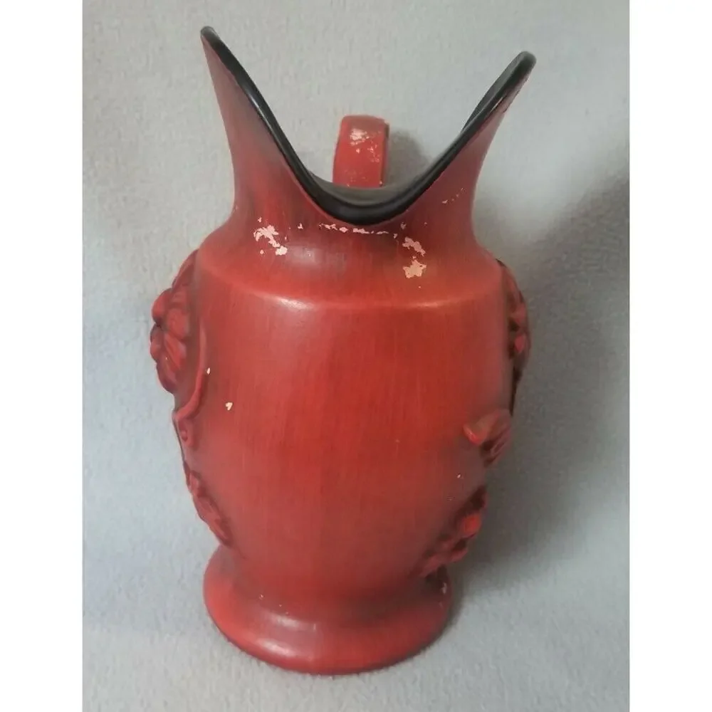 Vintage RARE Royal Haeger Ceramic Red Pitcher Flower Vase Black Interior 3d